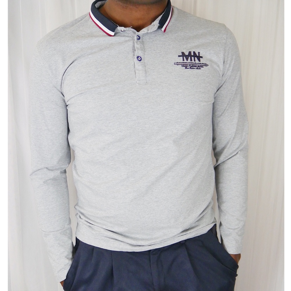 MN Men’s Long Sleeve Polo - Gray/Blue